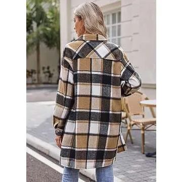 Chic HOTOUCH Women Khaki Flannel Shacket with Pockets