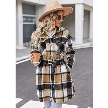 Chic HOTOUCH Women Khaki Flannel Shacket with Pockets