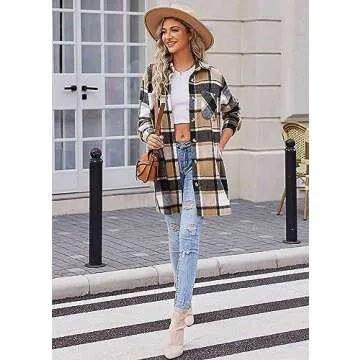 Chic HOTOUCH Women Khaki Flannel Shacket with Pockets