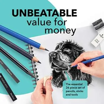 Castle Art Supplies 26 Piece Drawing and Sketching Art Set: Perfect for Beginners, Kids or Any Aspiring Artist - Includes Graphite Pencils and Sticks, Charcoal Pencils, Erasers and Sharpeners, Adult