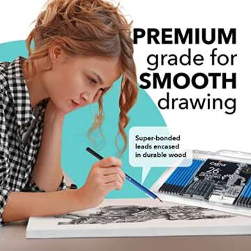 Castle Art Supplies 26 Piece Drawing and Sketching Art Set: Perfect for Beginners, Kids or Any Aspiring Artist - Includes Graphite Pencils and Sticks, Charcoal Pencils, Erasers and Sharpeners, Adult
