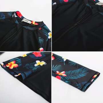 Women's Rashguard Swimsuits Built-in Bra Swim Tops Long Sleeve UV Sun Protection Surfing Shirts Tummy Control Swim Shorts Teens Adult Red Flower L