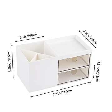 LETURE Office Desk Organizer with drawer, Office Supplies and Desk Accessories, Business Card/Pen/Pencil/Mobile Phone/Stationery Holder Storage Box (White)