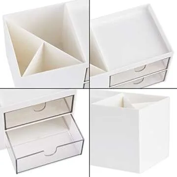 LETURE Office Desk Organizer with drawer, Office Supplies and Desk Accessories, Business Card/Pen/Pencil/Mobile Phone/Stationery Holder Storage Box (White)