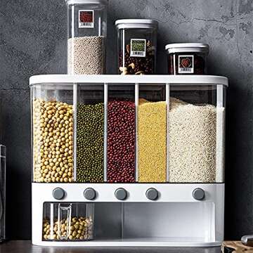 DAOGUAN Wall Mounted Rice Dispenser 5-Grid 12L