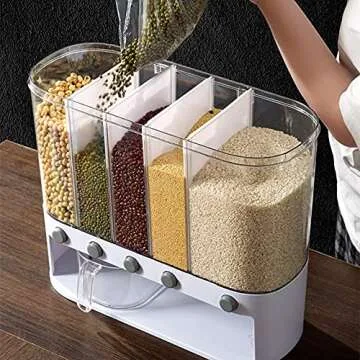 DAOGUAN Wall Mounted Rice Dispenser 5-Grid 12L