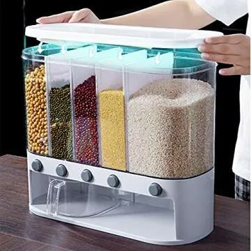 DAOGUAN Wall Mounted Rice Dispenser 5-Grid 12L