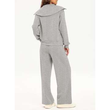 Aleumdr Womens 2 Piece Outfits Sweatsuits Fleece Lounge Set Quarter Sweatshirt Matching Set Oversized Pullover Wide Leg Sweatpant Tracksuits 2024 Fall Casual Travel Clothing Set Grey