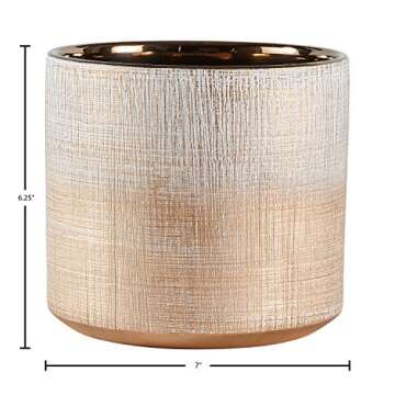 Amazon Brand - Rivet Rustic Stoneware Crosshatch Indoor Outdoor Round Flower Plant Pot, 6.25"H, Medium Planter, Bronze