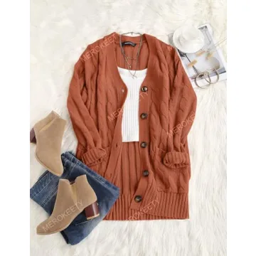 MEROKEETY Women's Cozy Cable Knit Cardigan for Fall