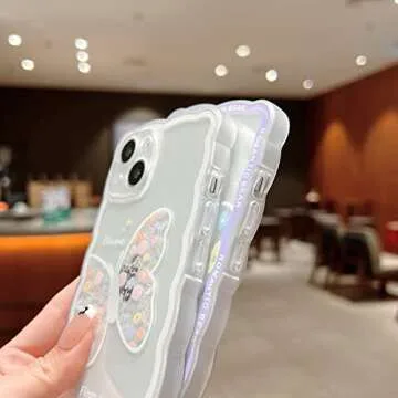 SZXYCZL Compatible iPhone 14 Case Cute Cartoon Floral Bear Design Female Girl Aesthetic Cute Slim Soft TPU Transparent Case for iPhone 14-Yellow