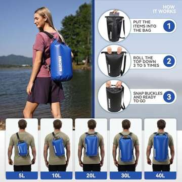 MARCHWAY Floating Waterproof Dry Bag Backpack 5L/10L/20L/30L/40L, Roll Top Sack Keeps Gear Dry for Kayaking, Rafting, Boating, Swimming, Camping, Hiking, Beach, Fishing (Dark Blue, 10L)