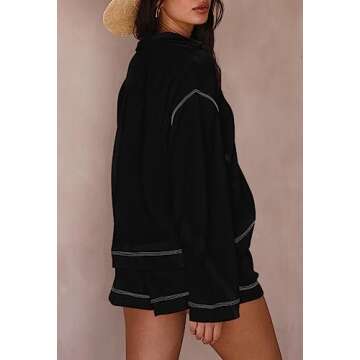 Pink Queen Women's 2024 Fall Casual Waffle Knit Long Sleeve Lounge Sets Casual Top and Shorts 2 Piece Outfits Sweatsuit