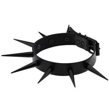FM FM42 Pink Unisex Simulated Leather PU Punk Rock Gothic Black-tone Very Long 5.5cm(2.16") Spikes Rivets Choker Collar Necklace PN2868