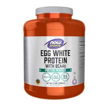 NOW Foods Sports Nutrition, Egg White Protein, 16 g With BCAAs, Unflavored Powder, 5-Pound