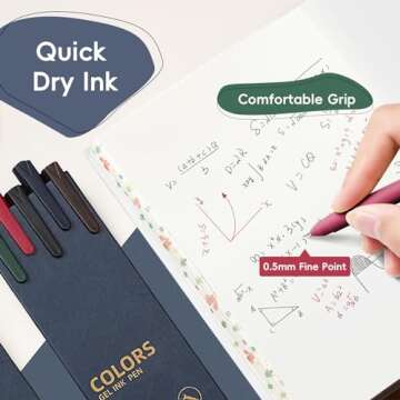 MIXVOVA Colored Pens, 5Pcs Gel Pens 0.5mm Colored Ink Pens Fine Point Smooth Writing Quick-Dry Pens for Journaling and Note Taking, Back-to-School Supplies for Kids (5 Pcs Vintage)