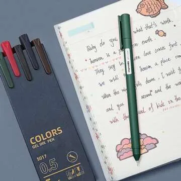 MIXVOVA Colored Pens, 5Pcs Gel Pens 0.5mm Colored Ink Pens Fine Point Smooth Writing Quick-Dry Pens for Journaling and Note Taking, Back-to-School Supplies for Kids (5 Pcs Vintage)