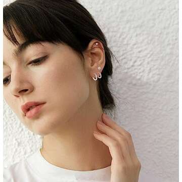 Small Silver Hoop Earrings 925 Sterling Silver Post Hoop Earrings for Women Cartilage Piercing 6 Pairs Silver Huggie Hoop Earrings Silver Stud Earrings Set Mini Tiny Hoop Earrings for Women Men