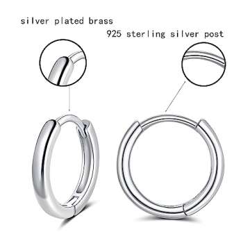 Small Silver Hoop Earrings 925 Sterling Silver Post Hoop Earrings for Women Cartilage Piercing 6 Pairs Silver Huggie Hoop Earrings Silver Stud Earrings Set Mini Tiny Hoop Earrings for Women Men
