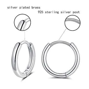 Small Silver Hoop Earrings 925 Sterling Silver Post Hoop Earrings for Women Cartilage Piercing 6 Pairs Silver Huggie Hoop Earrings Silver Stud Earrings Set Mini Tiny Hoop Earrings for Women Men