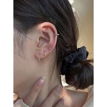 Small Silver Hoop Earrings 925 Sterling Silver Post Hoop Earrings for Women Cartilage Piercing 6 Pairs Silver Huggie Hoop Earrings Silver Stud Earrings Set Mini Tiny Hoop Earrings for Women Men