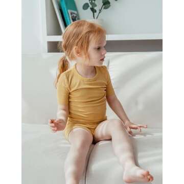 AVAUMA Newborn Baby Little Boys Girls Snug-Fit Pajamas Summer Short Sets Pjs Kids Clothes (XS/Mustard Yellow)