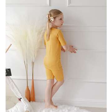 AVAUMA Newborn Baby Little Boys Girls Snug-Fit Pajamas Summer Short Sets Pjs Kids Clothes (XS/Mustard Yellow)