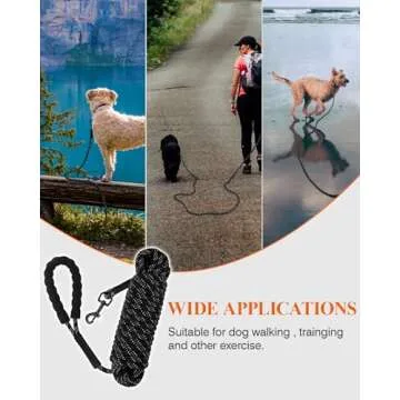 Taglory Long Dog Leash, 15FT 30FT 50FT 66FT, Training and Recall Leash with Comfortable Padded Handle for Large Medium Small Dogs Walking, Camping, Black 30FT