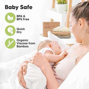Organic Nursing Pads - 14 Washable Viscose Derived from Bamboo Breastfeeding Pads, Wash Bag, Reusable Breast Pads for Breastfeeding, Nipple Pads for Breastfeeding Essentials(Earth, L 4.8")