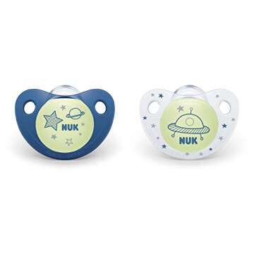 NUK Cute-as-a-Button Glow-in-The-Dark Orthodontic Pacifiers, 6-18 Months, 2 Pack