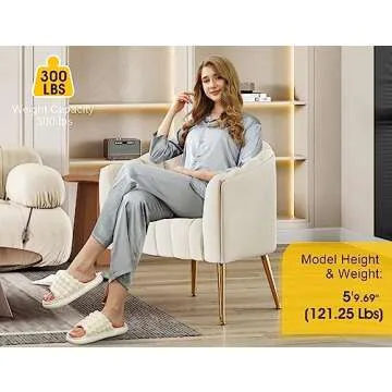 Dewhut Oversized Pumpkin Couch Accent Chair, Modern Comfy Velvet Upholstered Barrel Chairs, Luxury Single Sofa Armchair for Living Room, Waiting Room, Office and Vanity, (Beige)