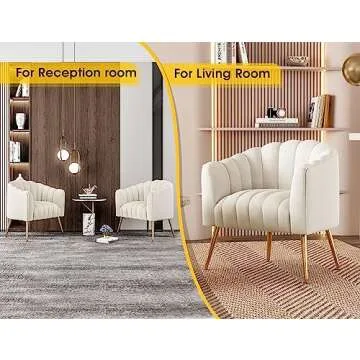 Dewhut Oversized Pumpkin Couch Accent Chair, Modern Comfy Velvet Upholstered Barrel Chairs, Luxury Single Sofa Armchair for Living Room, Waiting Room, Office and Vanity, (Beige)