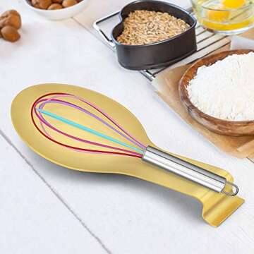 LIANYU Gold Spoon Rest for Kitchen Counter Stove Top, Stainless Steel Spatula Ladle Spoon Utensils H...