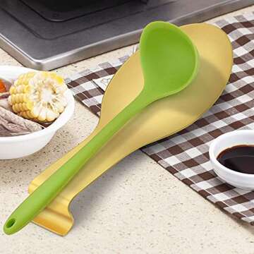 LIANYU Gold Spoon Rest for Kitchen Counter Stove Top, Stainless Steel Spatula Ladle Spoon Utensils Holder, Dishwasher Safe