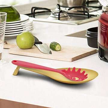 LIANYU Gold Spoon Rest for Kitchen Counter Stove Top, Stainless Steel Spatula Ladle Spoon Utensils Holder, Dishwasher Safe