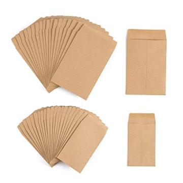 200 Pack Self-Adhesive Small Parts Packets Envelopes Kraft Self Sealing Seed Envelopes Coin Stamps Storage for Home, Garden, Wedding or Office, 2 Size(2.25"×3.5"/3.23"×4.53")