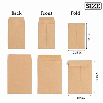 200 Pack Self-Adhesive Small Parts Packets Envelopes Kraft Self Sealing Seed Envelopes Coin Stamps Storage for Home, Garden, Wedding or Office, 2 Size(2.25"×3.5"/3.23"×4.53")