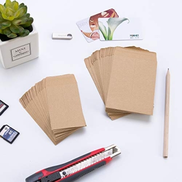 200 Pack Self-Adhesive Small Parts Packets Envelopes Kraft Self Sealing Seed Envelopes Coin Stamps Storage for Home, Garden, Wedding or Office, 2 Size(2.25"×3.5"/3.23"×4.53")