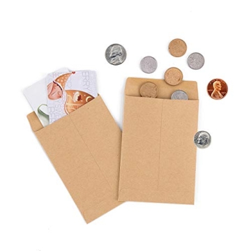 200 Pack Self-Adhesive Small Parts Packets Envelopes Kraft Self Sealing Seed Envelopes Coin Stamps Storage for Home, Garden, Wedding or Office, 2 Size(2.25"×3.5"/3.23"×4.53")