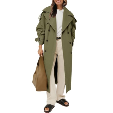 Farktop Womens Oversized Long Trench Coat - Stylish and Windproof