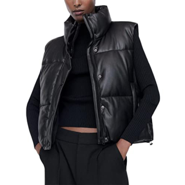 Zhiyouni Women's Faux Leather Puffer Vest Winter Fashion