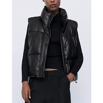 Zhiyouni Women's Faux Leather Puffer Vest Winter Fashion
