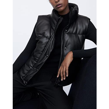 Zhiyouni Women's Faux Leather Puffer Vest Winter Fashion