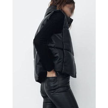 Zhiyouni Women's Faux Leather Puffer Vest Winter Fashion