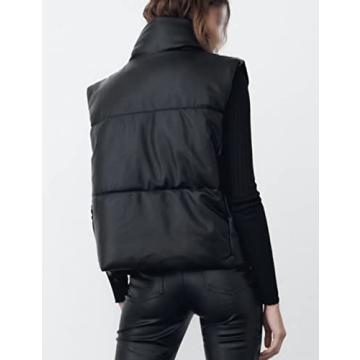 Zhiyouni Women's Faux Leather Puffer Vest Winter Fashion