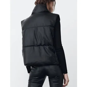Zhiyouni Women's Faux Leather Puffer Vest Winter Fashion
