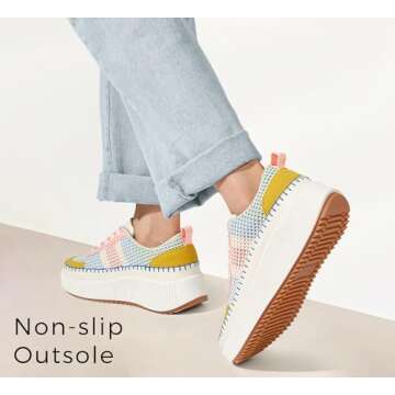 LUCKY STEP Women's Running Shoes Knit Non Slip Walking Trainers Casual Breathable Lightweight Sports Sneakers(Pink/Yellow Multi Knit,8 B(M) US)