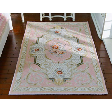 Beautiful Chic French Swirls Pastel Pink Floral Dollhouse Miniature Rug (5.3 X 7.8)