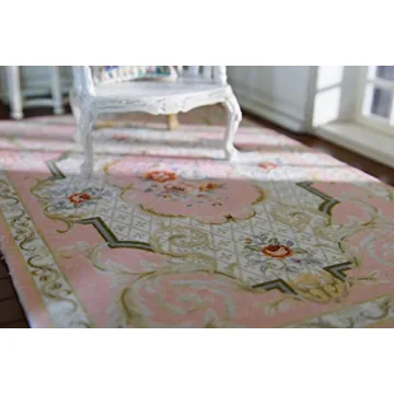 Chic Pastel Pink Floral Dollhouse Miniature Rug