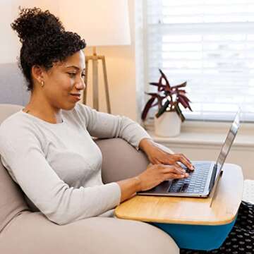 Yogibo Traybo 2.0 Lap Desk, Bamboo Top Lap Desk With Pillow for Laptop Built in Slot for Tablet or Phone, Lap Pad for Working, Reading, Writing, Lap Board, Turquoise